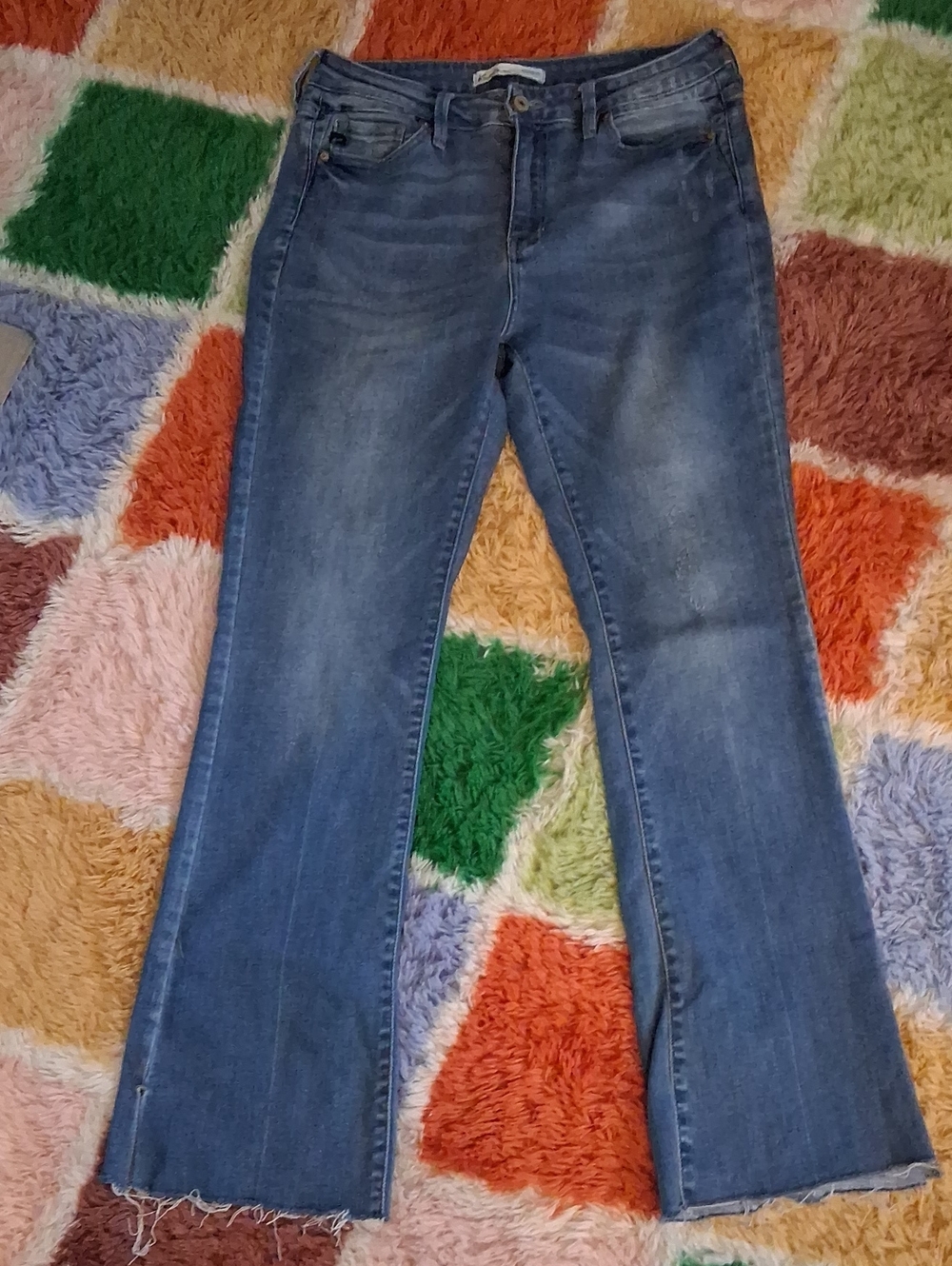 KanCan Blue Mid-Rise Flare Jeans with Raw Hem